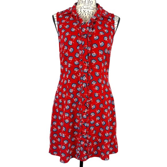 Bebop Red Floral Sleeveless Shirt Dress Small Western Snap Button Ruffle Cottage - Picture 1 of 16